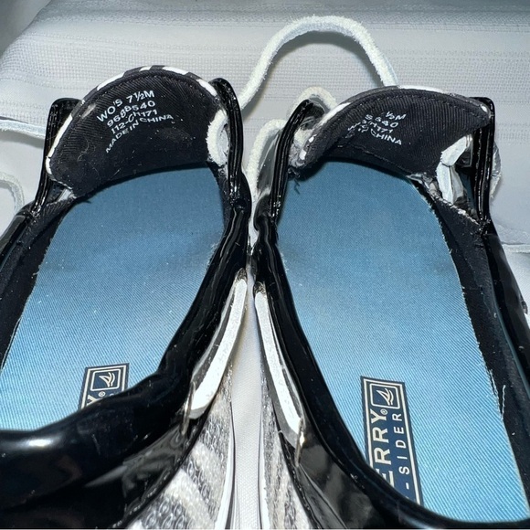 Sperry Top Sider Black White Zebra Stripe Sequins Sz 7.5 EUC Boat Shoes Sneakers - Picture 7 of 11